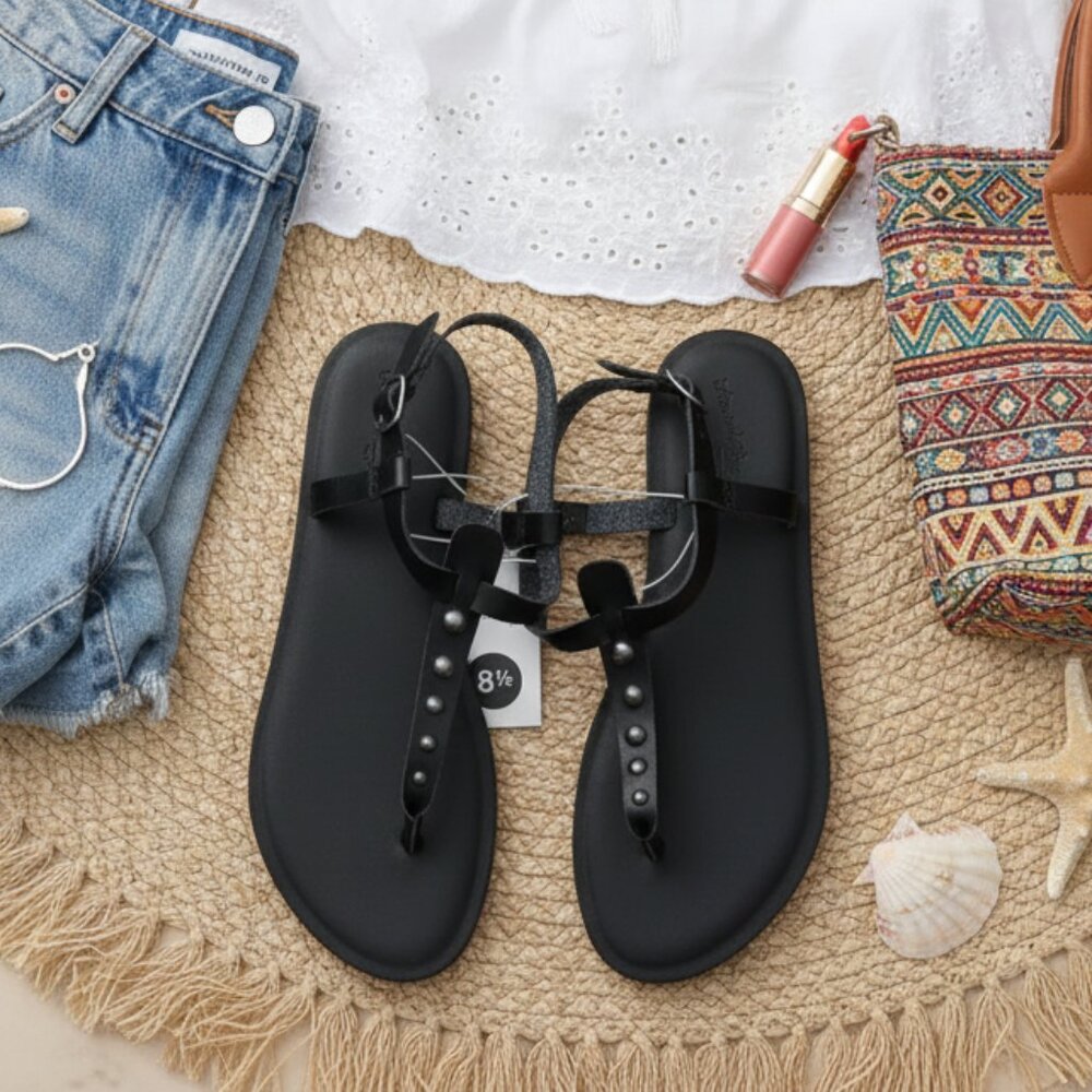 Universal Thread Black Thong Sandals with Studded Straps